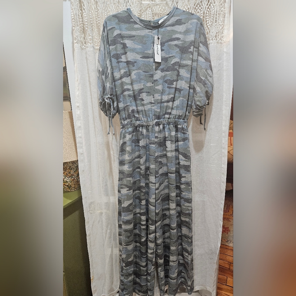 Three Bird Nest Blue Gray Camouflage 3/4  Sleeve ROMPER